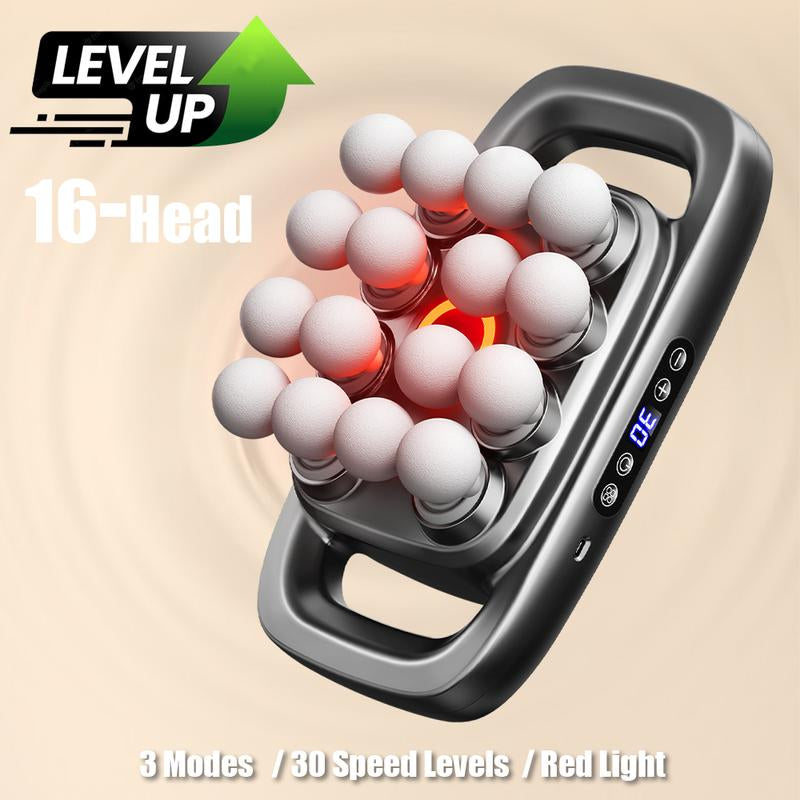 Ultimate 16-Head Deep Tissue Massage Gun – 30 Adjustable Levels & 3 Therapeutic Modes with Red Light Therapy for Comprehensive Muscle Relief