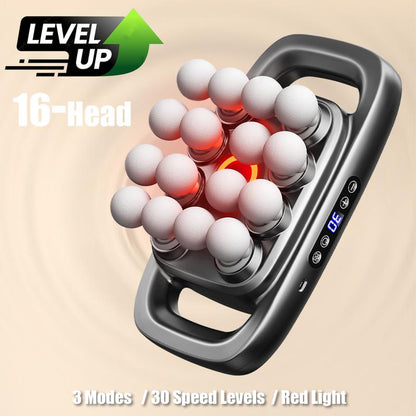 Ultimate 16-Head Deep Tissue Massage Gun – 30 Adjustable Levels & 3 Therapeutic Modes with Red Light Therapy for Comprehensive Muscle Relief