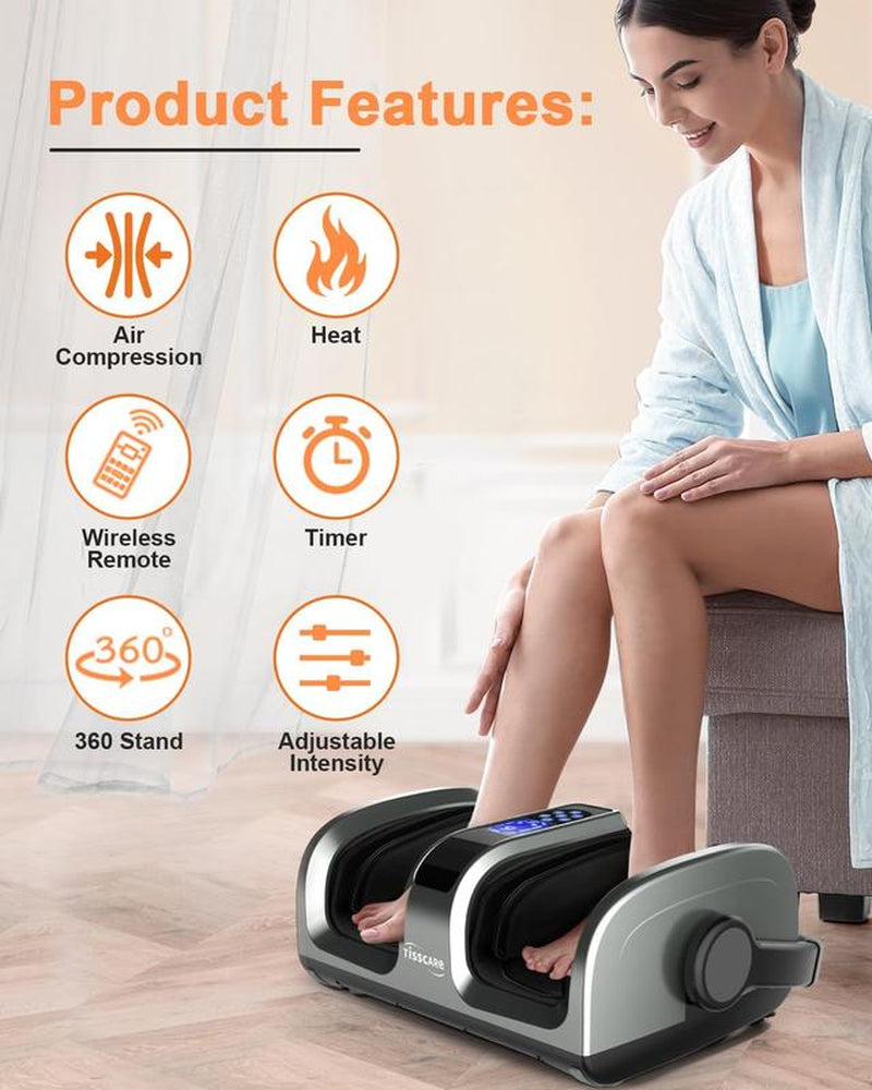 Revitalize Your Feet with TISSCARE Shiatsu Foot Massager – Soothing Heat & Air Compression for Ultimate Pain Relief, Perfect for Circulation, Neuropathy & Plantar Fasciitis – Ideal for Feet & Calves in Stylish Grey