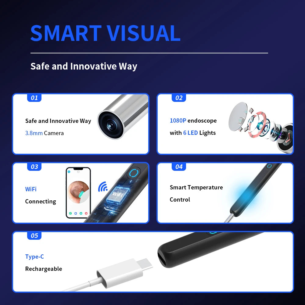 Revolutionize Your Ear Care with the Smart Visual HD Ear Cleaner - Wireless Otoscope for Effortless Wax Removal