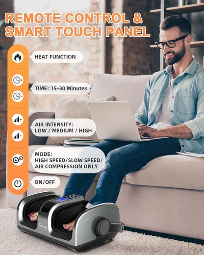 Revitalize Your Feet with TISSCARE Shiatsu Foot Massager – Soothing Heat & Air Compression for Ultimate Pain Relief, Perfect for Circulation, Neuropathy & Plantar Fasciitis – Ideal for Feet & Calves in Stylish Grey