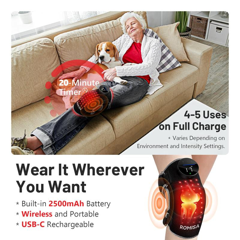 Ultimate Wireless Red Light Therapy & Vibration Massage Knee Brace - Rechargeable Heated Device for Joint Pain Relief and Faster Recovery