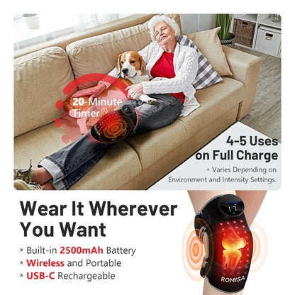 Ultimate Wireless Red Light Therapy & Vibration Massage Knee Brace - Rechargeable Heated Device for Joint Pain Relief and Faster Recovery