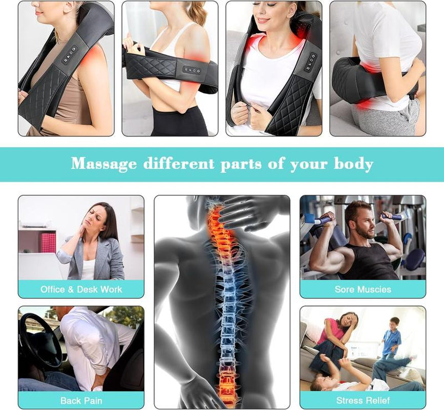 Revitalize Your Body with the Shiatsu Neck and Back Massager - Heat & Deep Tissue Relief for Home, Office, and Car - Perfect Gift for Loved Ones!