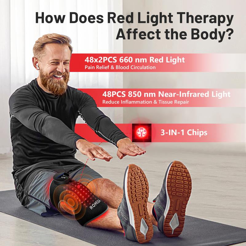 Ultimate Wireless Red Light Therapy & Vibration Massage Knee Brace - Rechargeable Heated Device for Joint Pain Relief and Faster Recovery