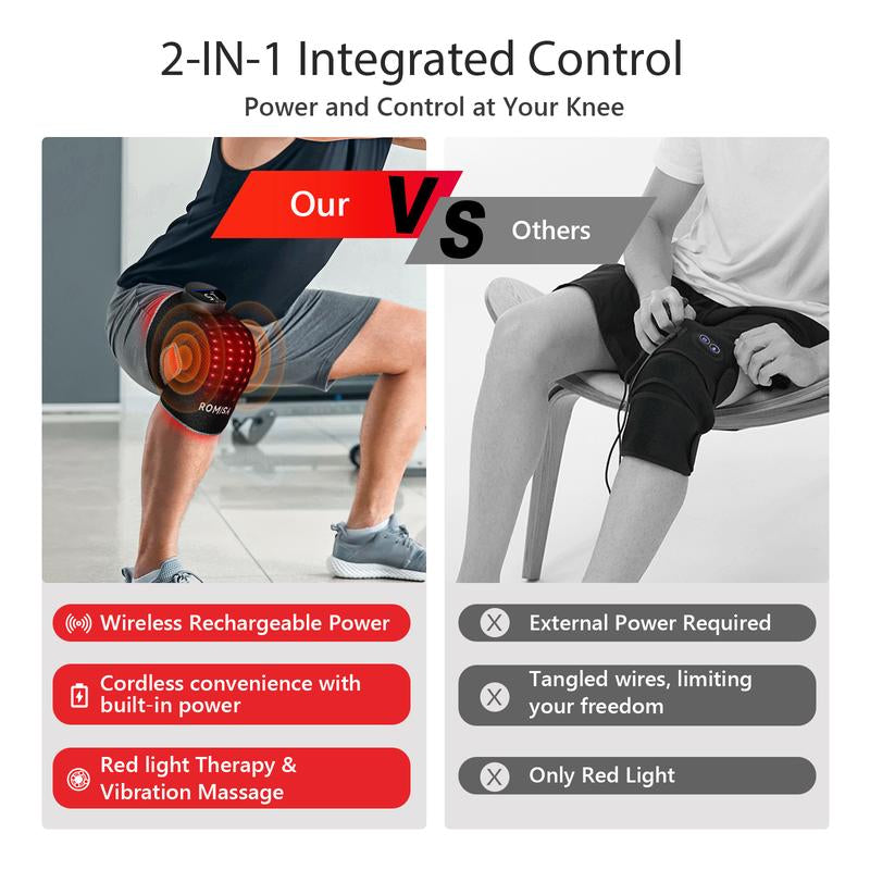Ultimate Wireless Red Light Therapy & Vibration Massage Knee Brace - Rechargeable Heated Device for Joint Pain Relief and Faster Recovery